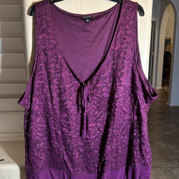 Torrid‎ Bodysuit 5/5X Purple Corset Seamed Tie Up Sleeveless Scoop Neck Snap - Picture 2 of 10